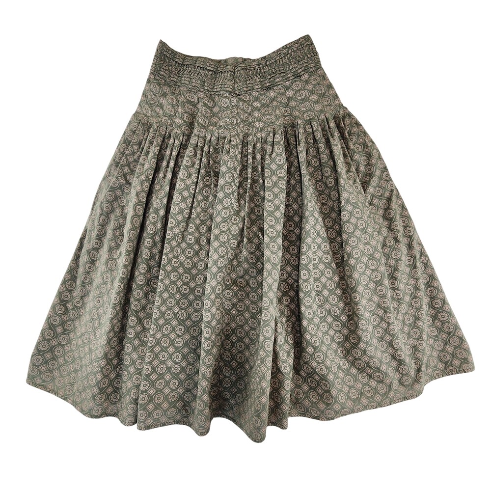 Handmade Skirt Womens Medium Green Geometric Peasant Midi Full Pleated Lined